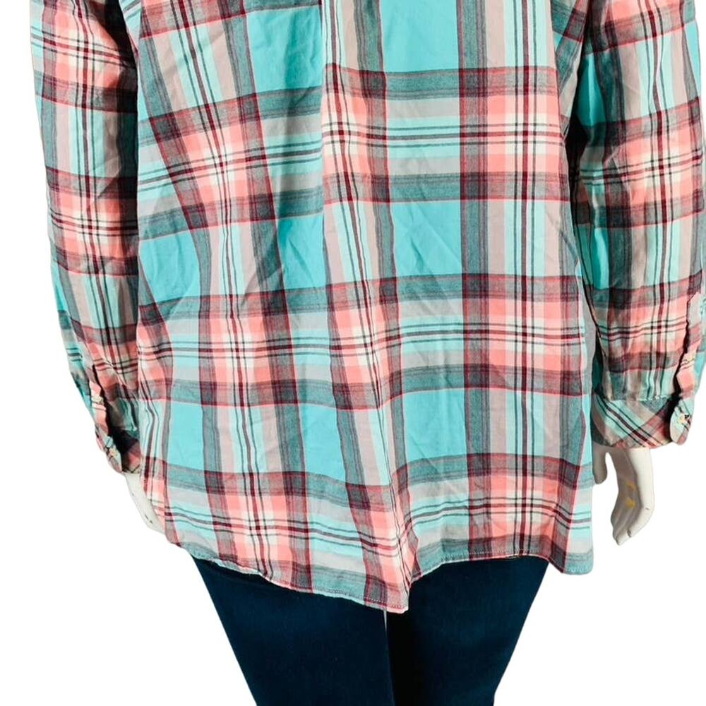Talbots Womans Sz 2X Plus Shirt Button Front Long Sleeves Blue‎ Pink Top - Picture 8 of 8